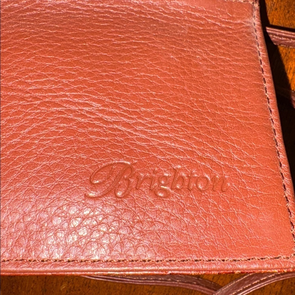 Brighton Vintage wallet on strap Crossbody bag leather brown Croc tooled GUC - Picture 12 of 17